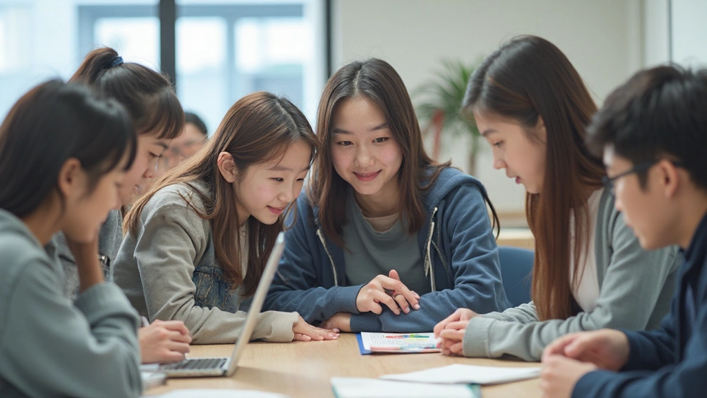 Students collaborating on group project with interactive learning materials and technology integration