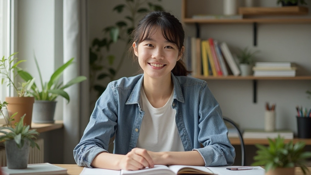 Motivated student celebrating achievement with confident expression and positive energy