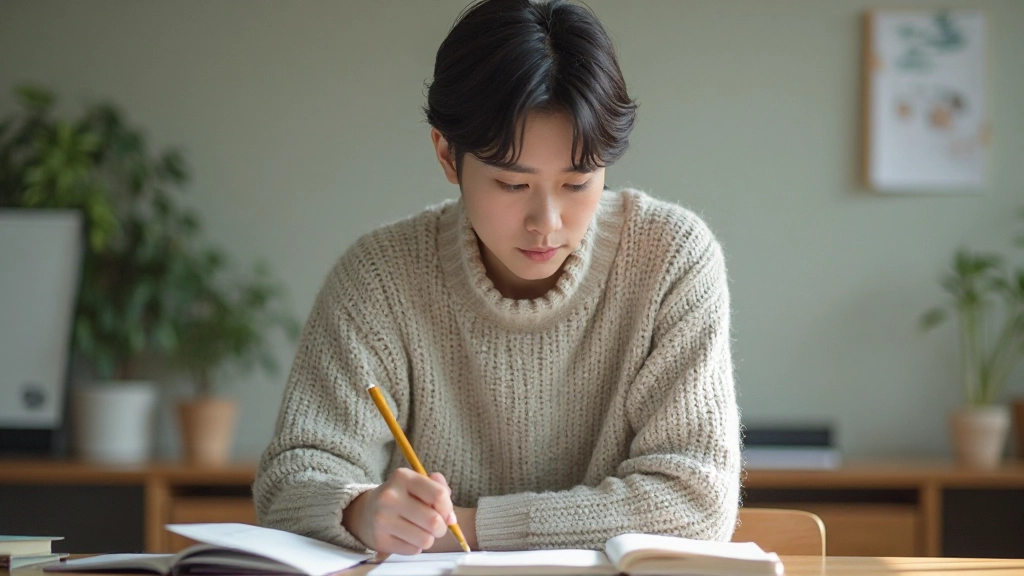 Student looking contemplative at learning materials with slight frustration